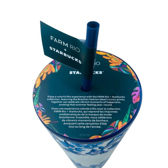 NWT Starbucks x Farm Rio Lenco Azulejo Blue White Stainless Steel Tumbler 24 oz - Picture 5 of 8
